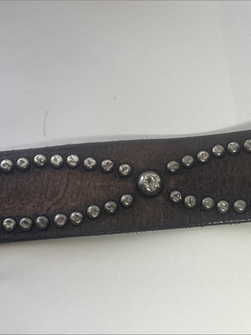 Lucky Brand Studded Leather Belt in Distressed Brown with Silver Hardware - Picture 8 of 11